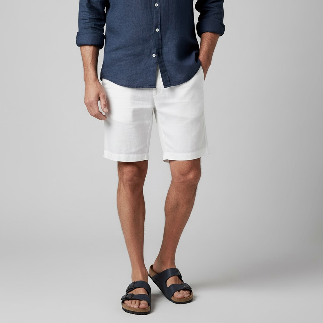 Men's White Linen-Blend Shorts