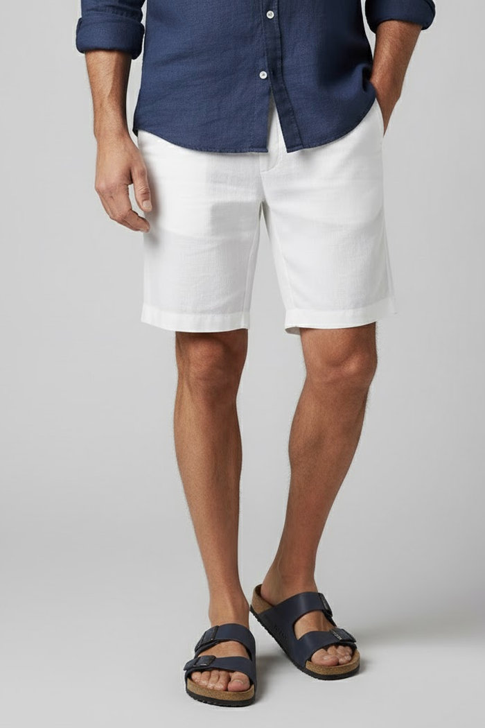 Men's White Linen-Blend Shorts
