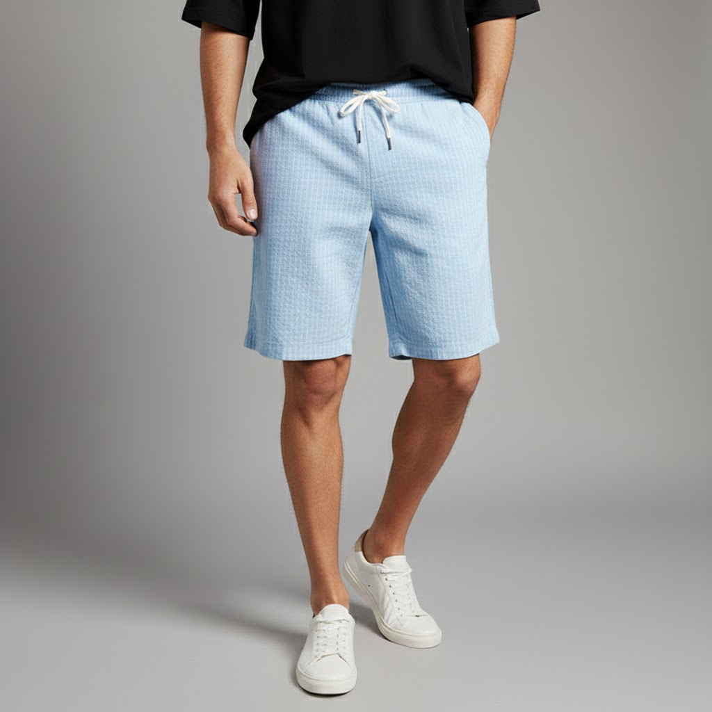 Men's Sorrento Striped Cotton Shorts – Sky Blue