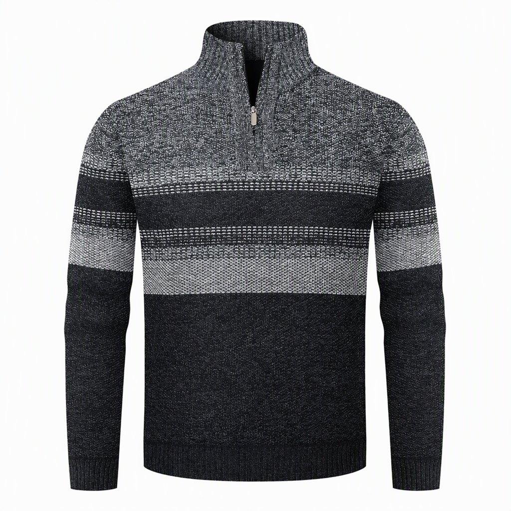 Men's Fleece-Lined Striped Quarter-Zip Jumper